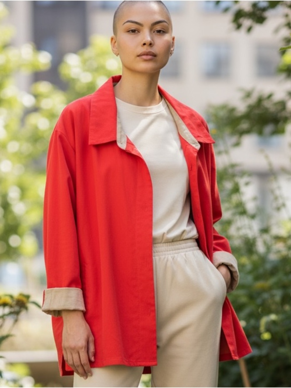 NWOT 90s LINEN BLEND TANGERINE RED & TAN TRIM OVERSIZED JACKET DRAPERS & DAMONS